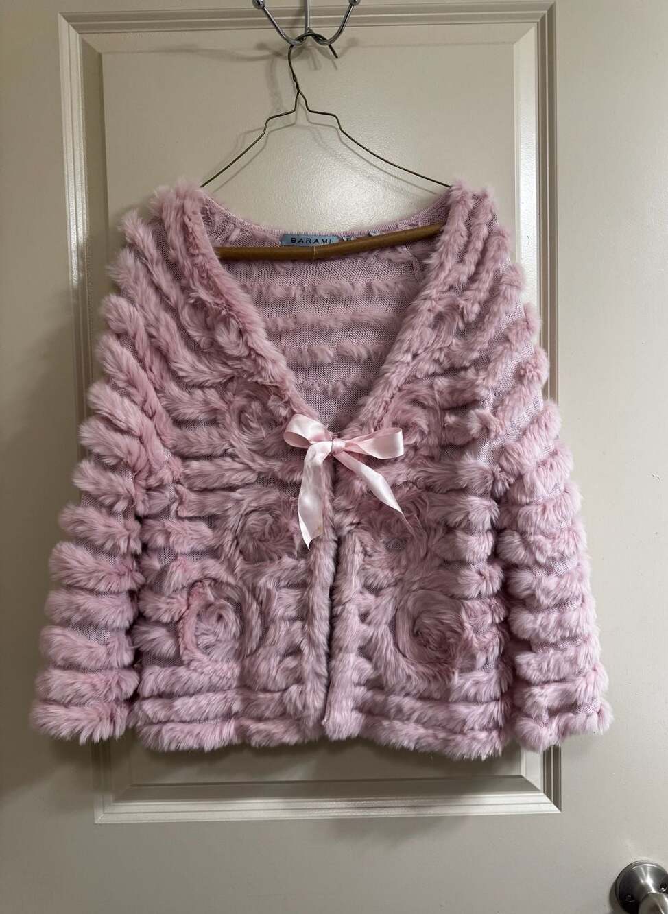 Barami Pink Genuine Fur Knit Cardigan Size XL